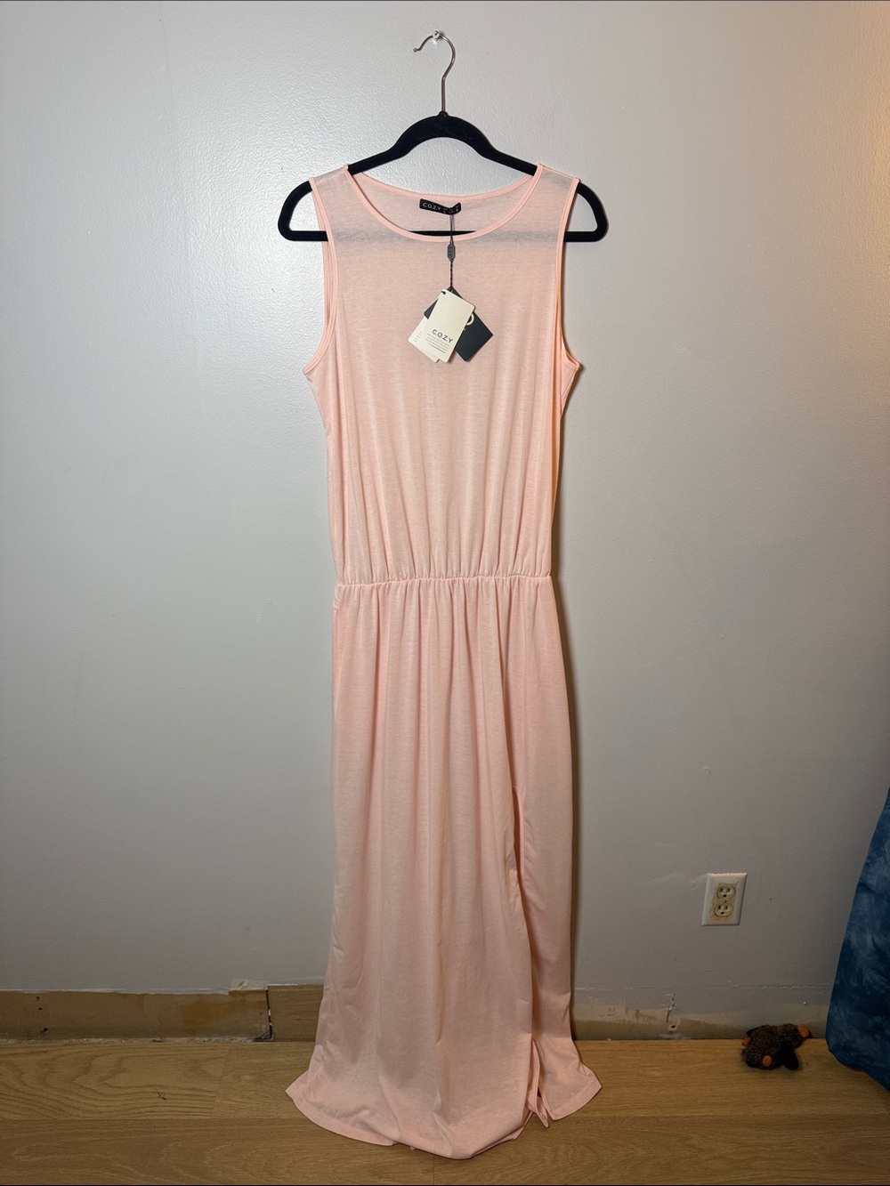 C.O.Z.Y. Sleeveless Light Pink Maxi Dress with Elastic Waist Size 8 NEW!